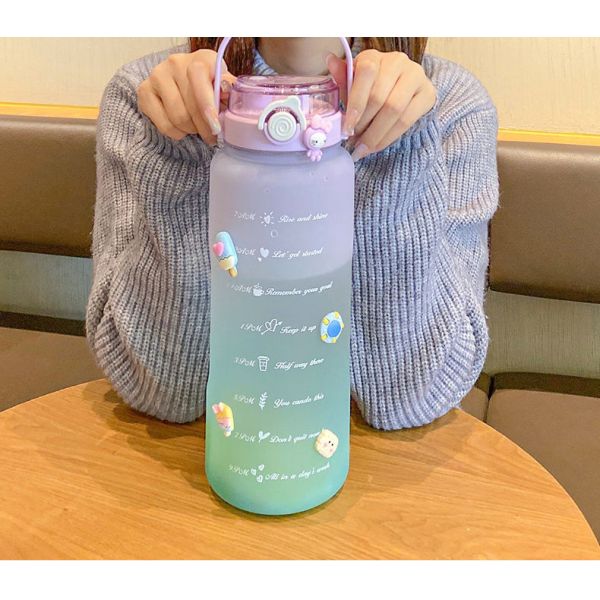 Motivational Water Bottle with Time Marker BPA Free 64OZ and Gradient Color Design