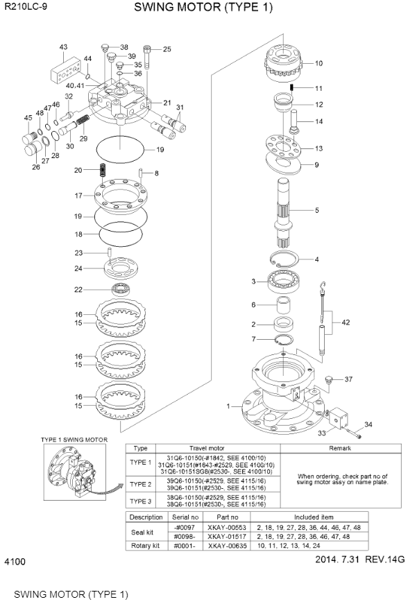 Экскаватор R210LC-9 сразил assy мотора качания собрания мотора 31Q6-10131