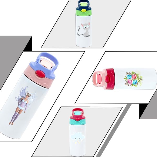 12 Oz Para Niños Sublimación Tumbler Sublimación Sippy Taza en blanco de acero inoxidable Sublimación Botellas de agua en blanco de doble pared aislada para niños Tumbler para viajes