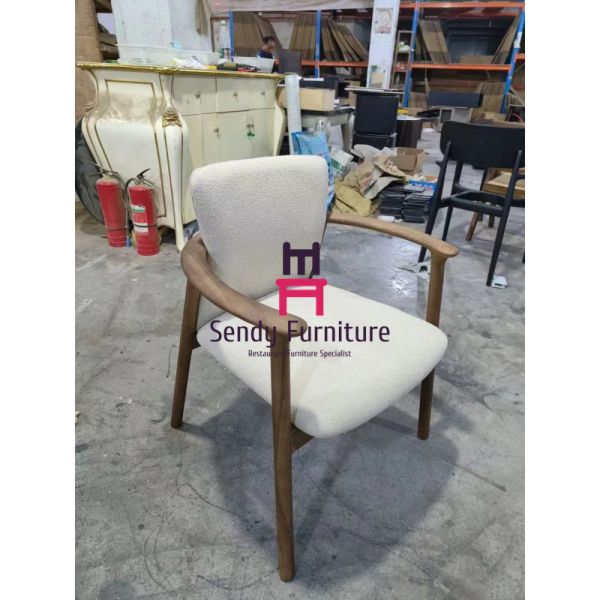 Brown Leather Upholstered  Wood Restaurant Chair With Armrests
