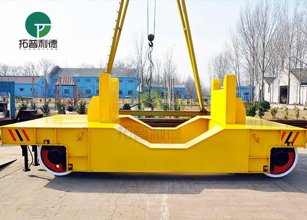 75 Ton Anti-High Temperature Rail Guided Cast Iron Ladle Transfer Car With V-Groove Deck