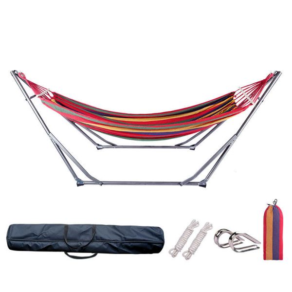 Outdoor Furniture Foldable Double Hammock with Stand Adjustable and Portable Cotton Hammock