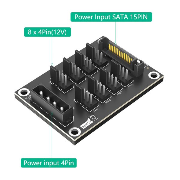4-контактный или SATA 15-контактный до 8x 4-контактный фан-сплитер-хаб для Sata 3.0 и Molex 4-контактный интерфейс