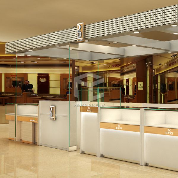 10mm Thick MDF Glass Watch Display Counter 120*62cm Glossy Plated