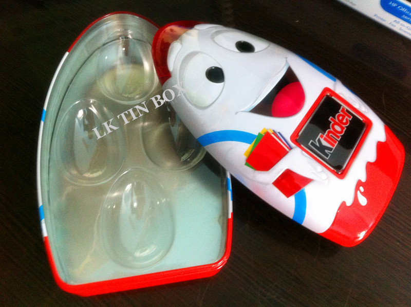Kinder Joy Metal Tin Box With Pvc Tray Inside , Egg Shape Metal Tin Packaging