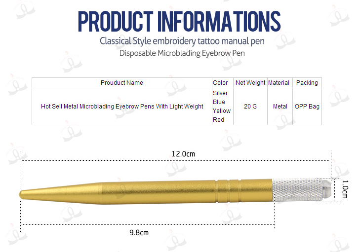 Anti Slip Yellow Eyebrow Manual Tattoo Pen For Makeup Microblading