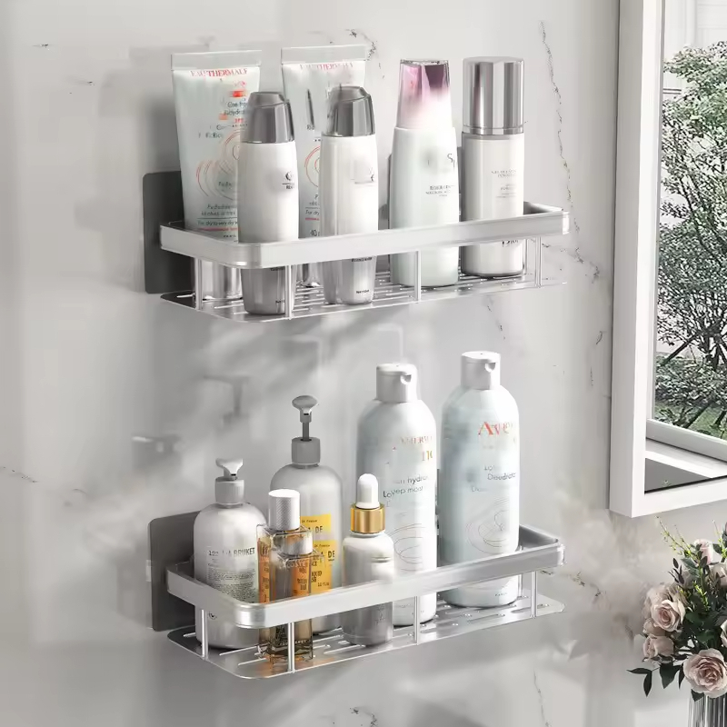 Factory OEM Wall Mounted Aluminum Shelves Floating Storage Rack for Bathroom Storage Kitchen Spice Rack Living Room Decor
