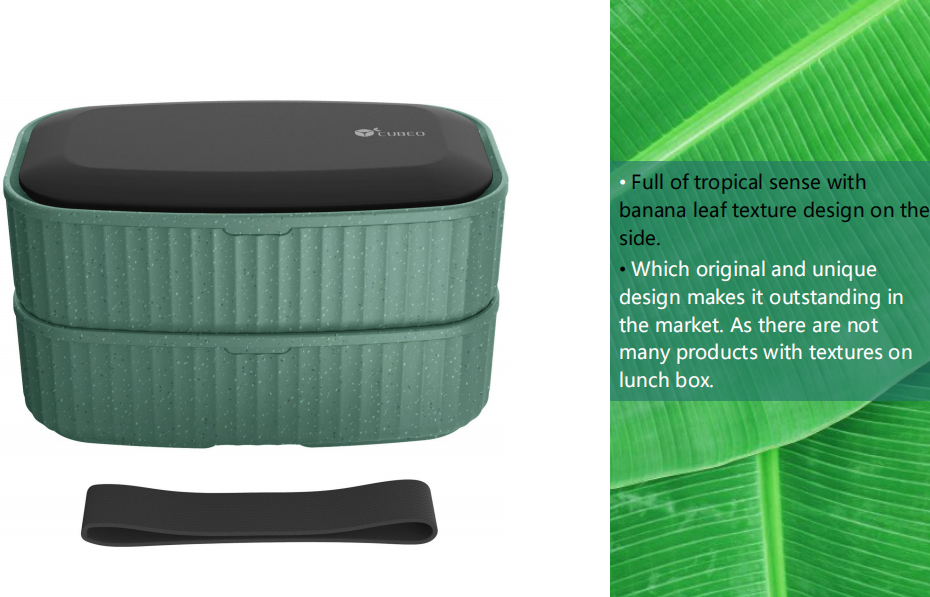 Portable Dual Tier Eco-Friendly Banana Leaf Design BPA-Free Lunch Box with Cutlery Lid
