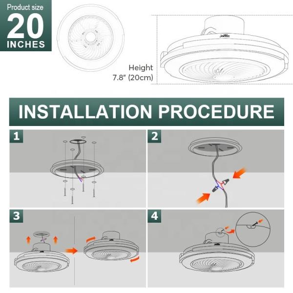 20 polegadas 220V de alto fluxo de ar ventilador de teto LED montado com luz no quarto