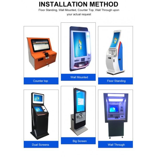 Self Service Kiosk with Capacitive Touch 10 Point Screen Custom Color and Floor Standing Wall Mounting Counter Top Installation