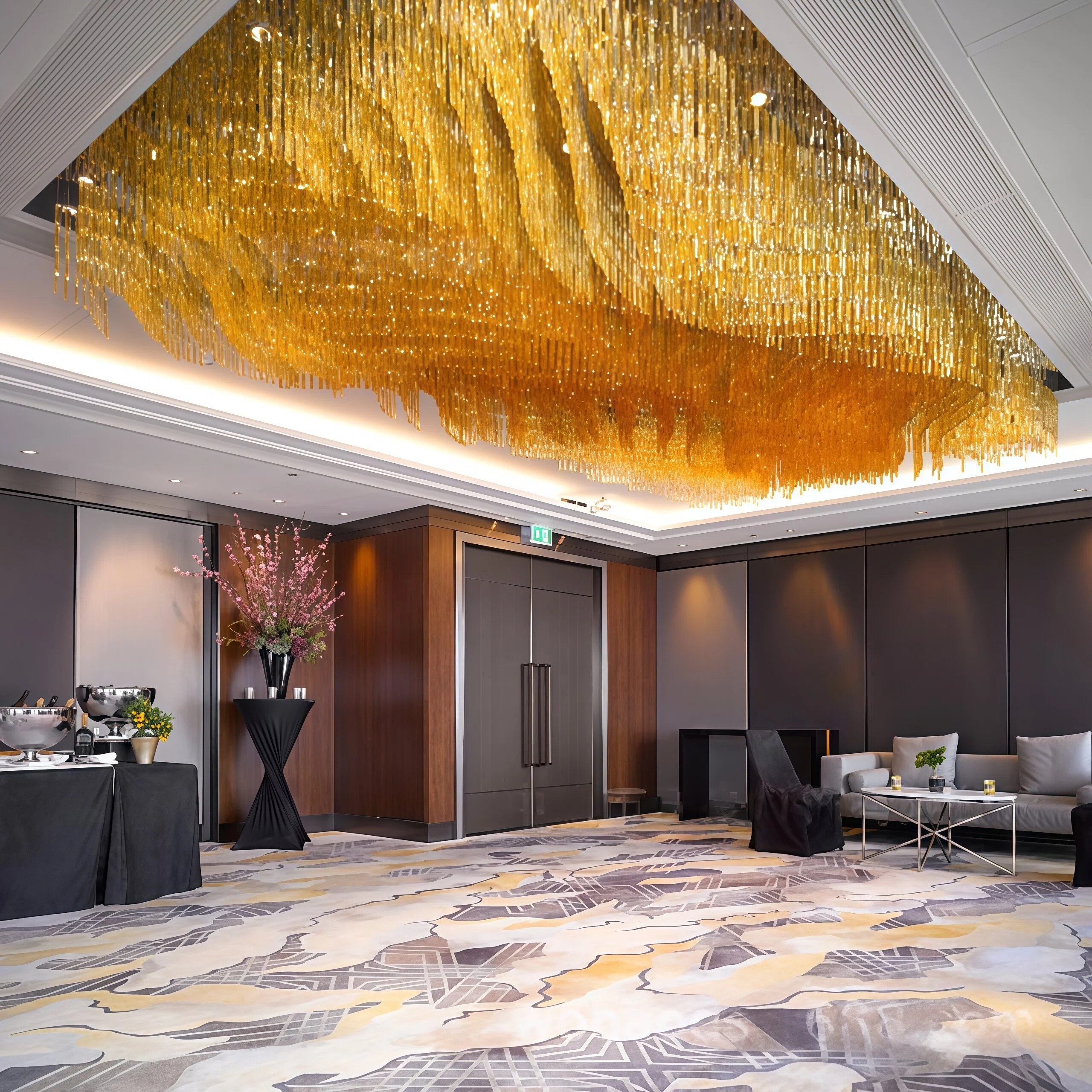 JYLIGHTING Irregular Mountain Shape Amber Crystal & Polished Stainless Steel Chandelier, Artistic Custom Ceiling Lamp for Villa Atrium & Sales Office