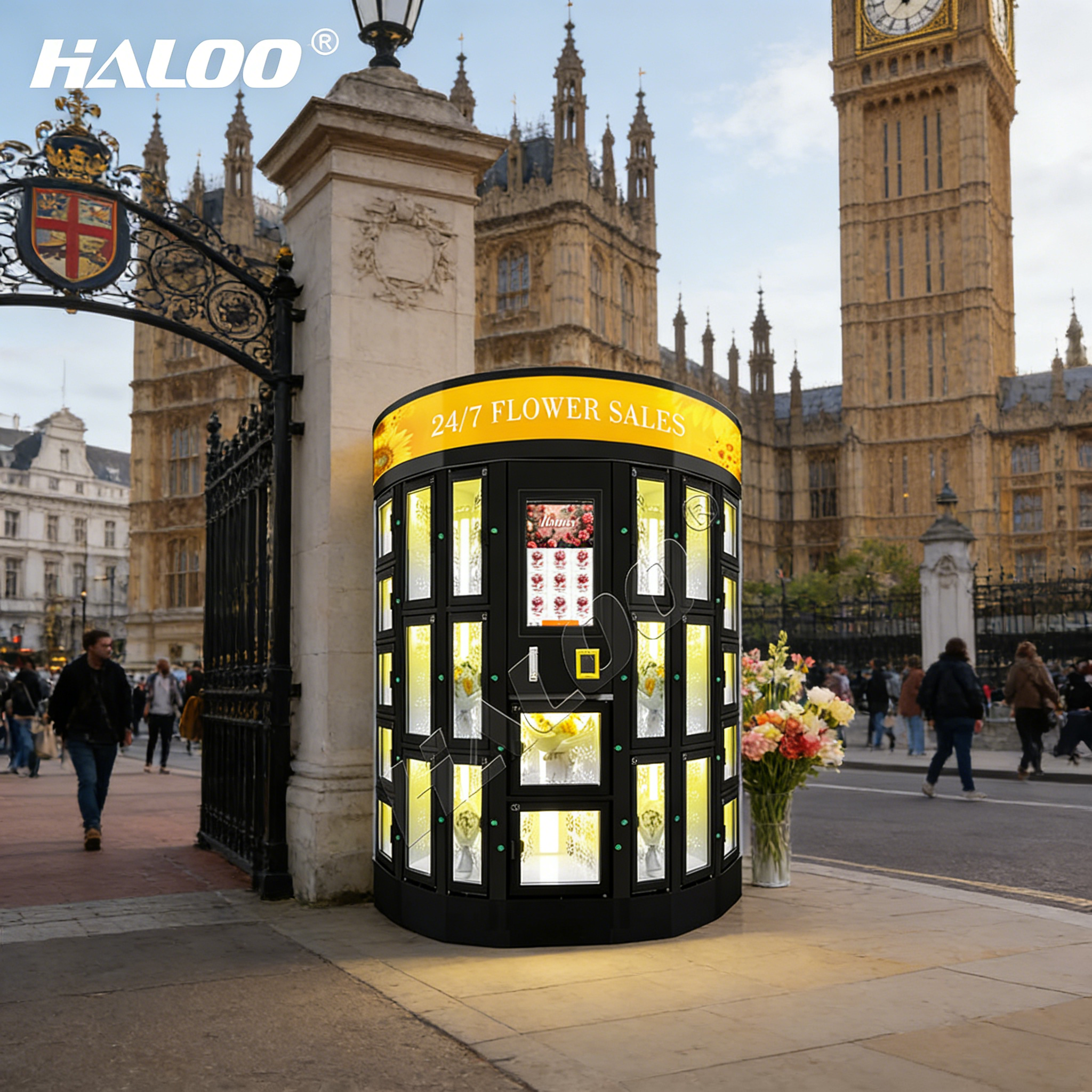 Haloo flower vending machine with thickened metal plate for durability comes with SDK function and refrigeration system