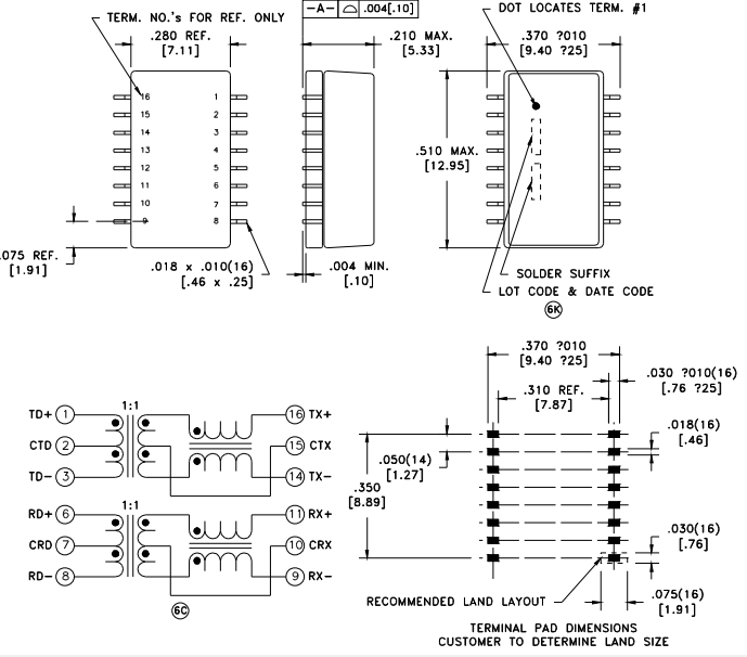 локальные сети порта Lan 1 модулей 350uH трансформатора 7090-37R-LF1 10/100Base-T