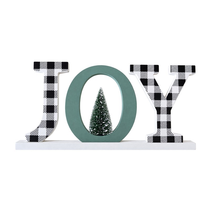 Custom Buffalo Plaid JOY Christmas Table Sign with OEM/ODM Customization for Wholesale Seasonal Decor