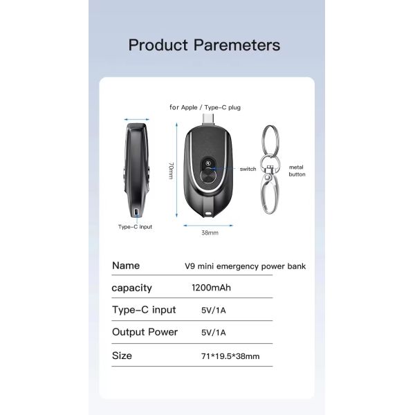 2 In 1 Multi Purpose 1200mah Mini Power Bank Outdoor Travel Charging Keychain PowerBank Mobile Phone Charge