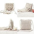 Straw Tote Bag for Women Handwoven Cotton Straw Shoulder Bag Crochet Tassel Beach Bohemian Purse for Women