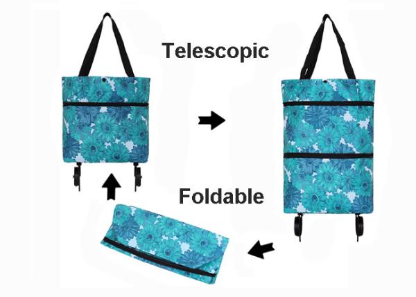 Oxford Trolley Reusable Shopping Bags With Wheels Extensible Foldable Portable