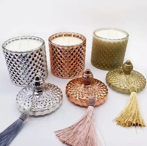 Gráfico Alta Qualidade Cristal Geo Cut Glass Candle Jar Holders Candle Jars vazios com tampa a granel