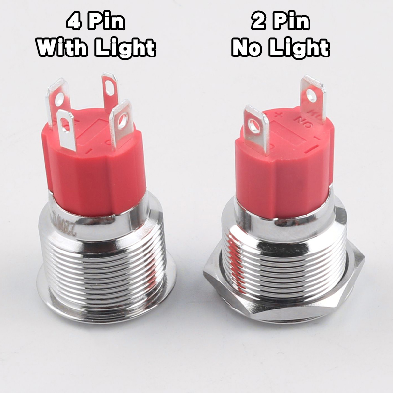 19mm Metal Push Button Switch 10A High Current Latching Momentary LED 1NO 4Pins Flat Head High Head Switch IP65 Max Voltage 220V