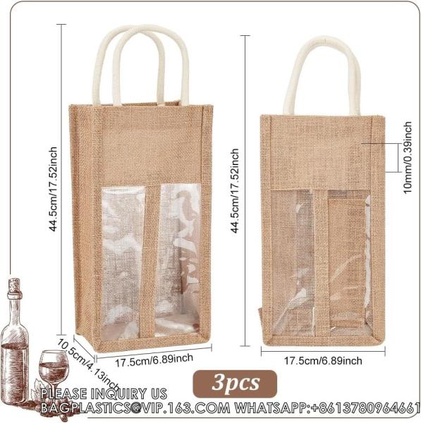 Burlap Wine Bottle Bag Jute Wine Tote Gift Bag With 2 Clear Window And Handle Wedding Birthday Festivals Souvenir