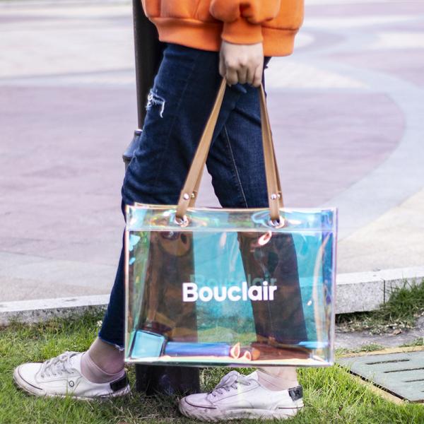 Vinyl beach totes handy bag, handle bag, should bag, Clear bag, Holographic Tote Bags, Iridescent Waterproof Top Handle Bag, Clear Jelly Totes Vocation Party Beach Bag
