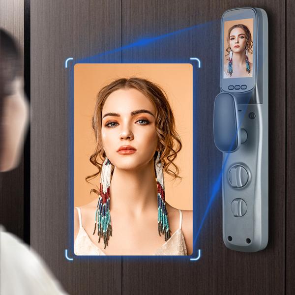 Glomarket Tuya Wifi Door Lock Smart 3D Facial Finger Vein Recognition Built-in Screen with Cat's Eye Rechargeable Batter