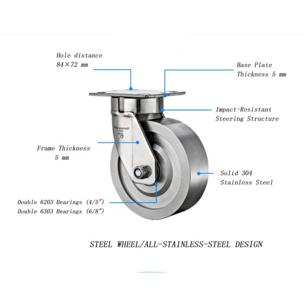  Manufacturing Casters  Medium Heavy-duty Steel Casters Sus 304 Solid Steel Wheels Corrosion-resistant Casters
