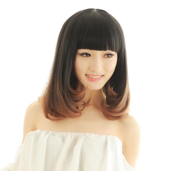 Natural Straight Heat Resistant Fiber Wigs Lace Front With Dark Brown
