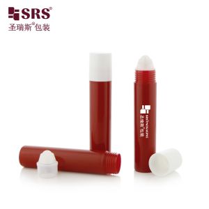 Personal Care Cosmetic Packaging Custom Glossy Mould Red Plastic Roller Bottles with White Cap 20ml Primary Packaging