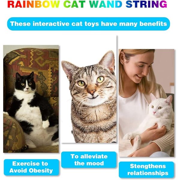 Interactive Cat Toy Classic Rainbow Rope Cat Teaser Stick for Cat and Kitten Exercise
