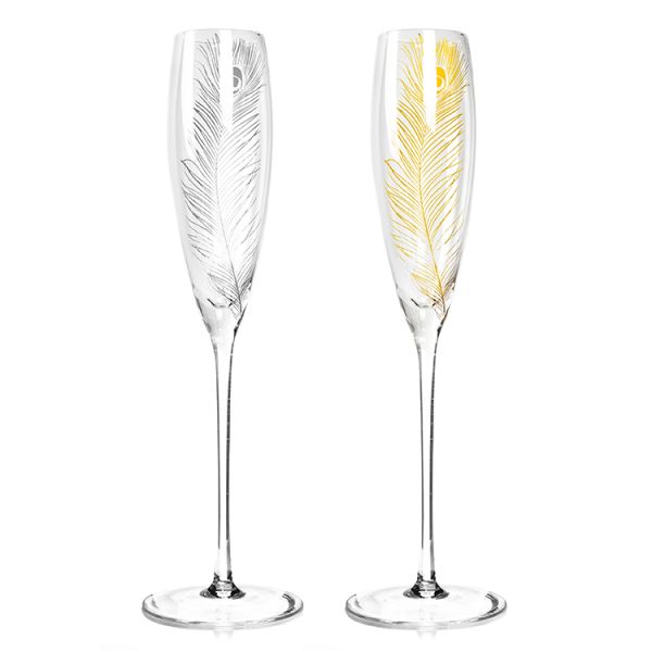200ml Champagne Festival Glass , Christmas Wine Glasses With Stem Feather Patterned