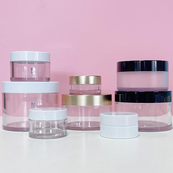 Skincare PET Cosmetic Containers Clear 30g Cream Jar Black Caps