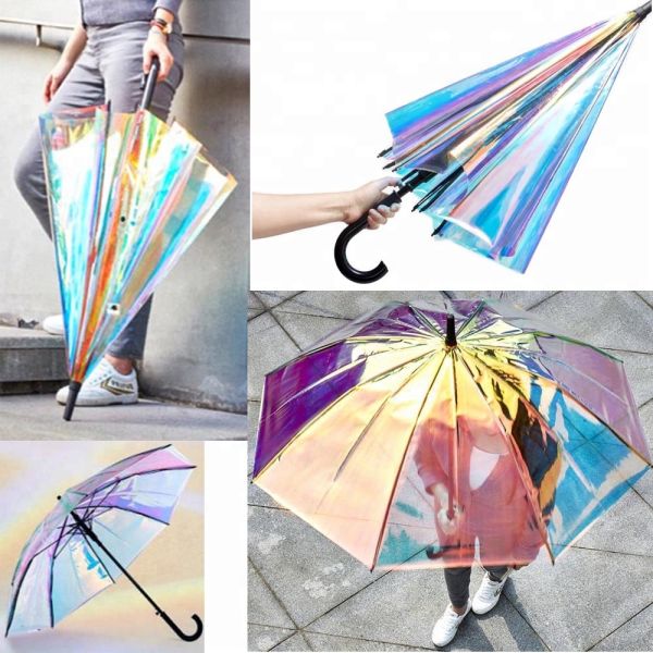 POE Clear See Through Umbrella Long Cane Straight Transparent Lady Umbrella