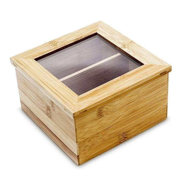 bamboo wooden and acrylic tea bag organizer with viewing window