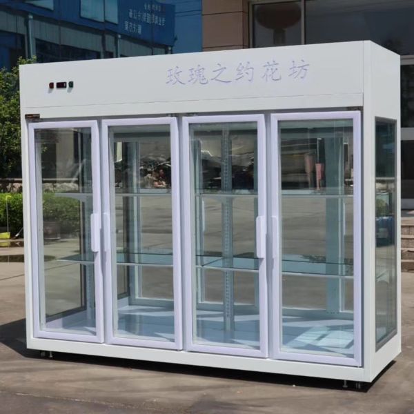 Folding Door Refrigerated Floral Display Cases Air Cooling CE