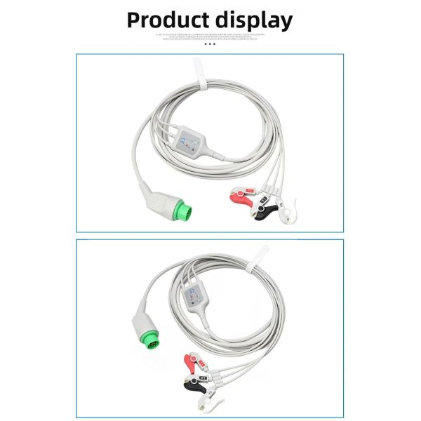KONTRON7000 Compatible 12-Pin Integrated ECG Lead Cable European Standard Clip-On Three-Lead Medical Consumables CE Certified