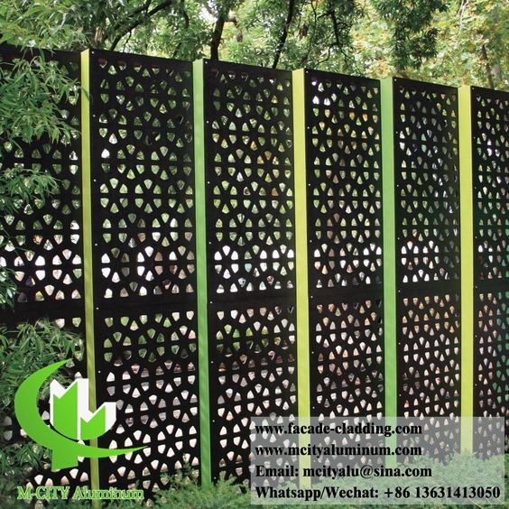 Architectural Metal Screen with Laser Cut Pattern and Powder Coated Finish in Customizable Sizes
