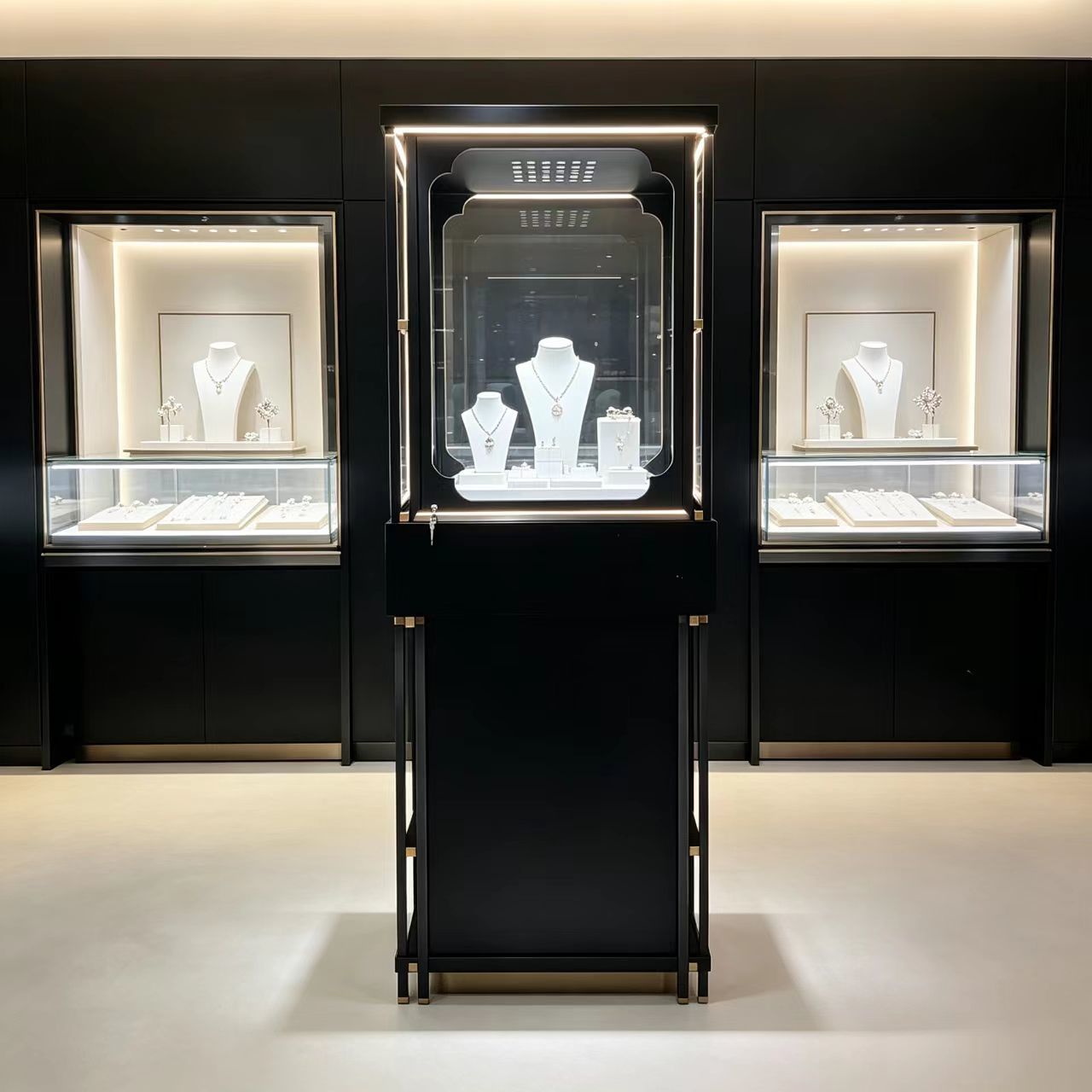 Wall Mounted Display Case with Tempered Safety Glass 50kg Shelf Weight Capacity and Built-in High CRI LED Lighting