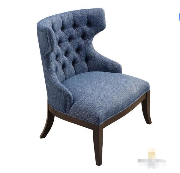 ODM Wooden Navy Blue Fabric Upholstery Chair Solid Wood Legs ISO18001 Approved