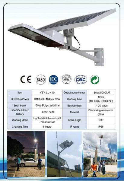 Garden 7000k 160lm/W Solar Panel 60 Watt LED Street Light