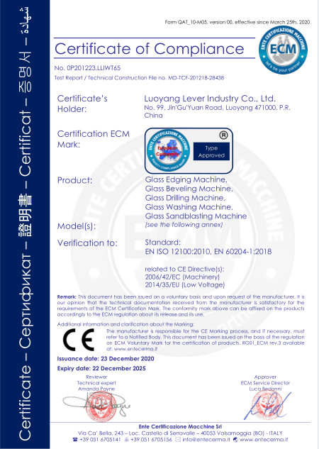 Luoyang Lever Industry Co.,Ltd Сертификации