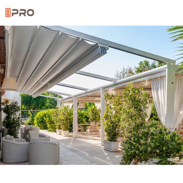 Water Resistant UV Rays Retractable Sun Shade For Pergola