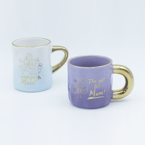 High Temperature Decal Fired Ceramic Mug with Gold Handle for Mother's Day Celebration