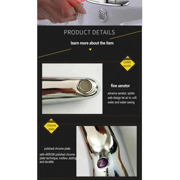ARROW Modern Infrared Sensor Faucet with Polished Chrome Finish and Brass Body for Bathroom