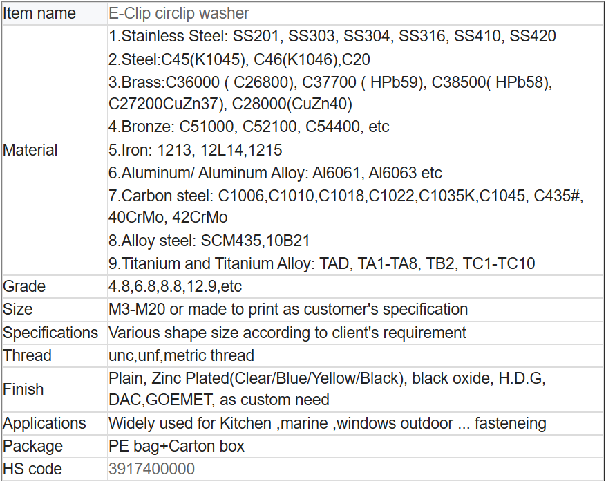 E-Clip circlip washer DIN6799