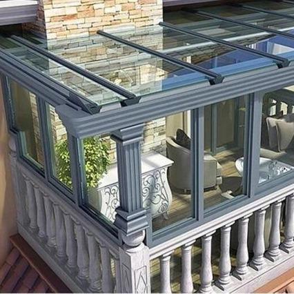 Waterproof Aluminum Frame Glass Greenhouse Style Sunroom Anti Ultraviolet Tempered Glass Enclosed Sunroom For Leisure / Planting