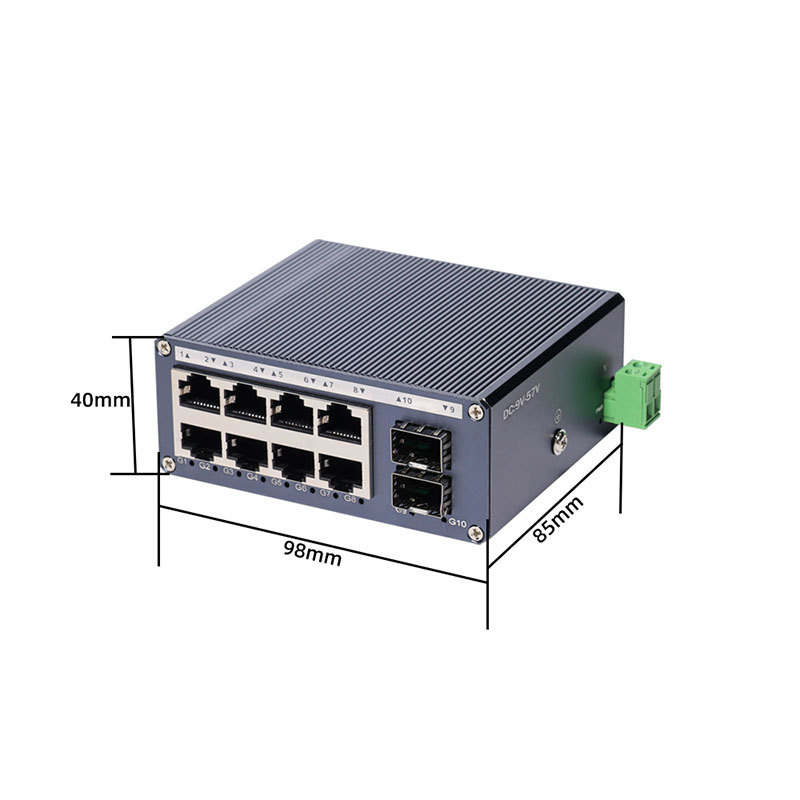 Mini Industrial Gigabit Switch 2 SFP Fiber 8 RJ45 Ports Cost-Effective Ethernet Switch