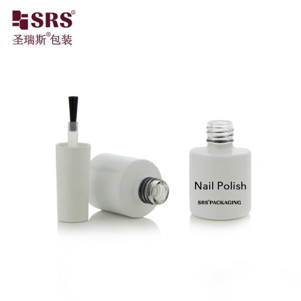 DH-9A 8ML White Painted Glass Round Bottle With Brush For Nail Polish Remover Gel
