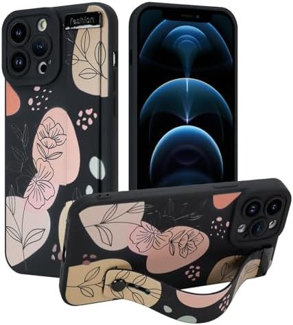 iPhone 12 Pro Max Silicone Case with Strap for Women Girls Cute Floral Flowers Pattern Design Adjustable Soft Wirstband