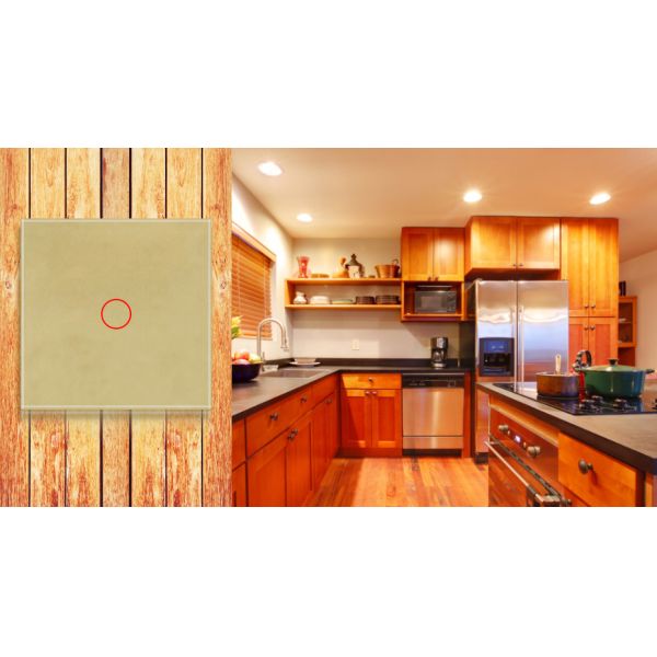 Single Live Wire Touch Light Switch Gold Tempered Glass Panel Smart Light Switch 60Hz